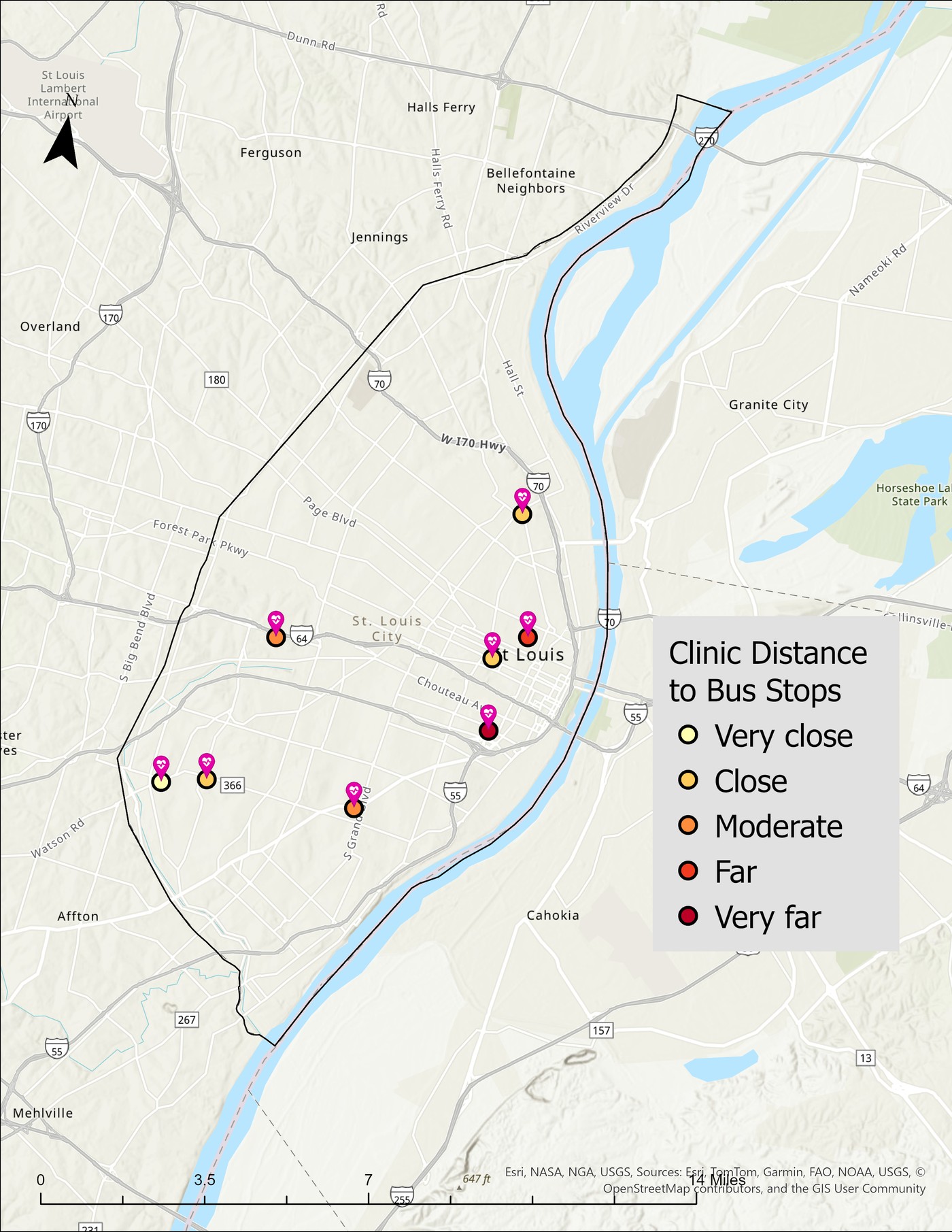 Clinic distance to bus stops